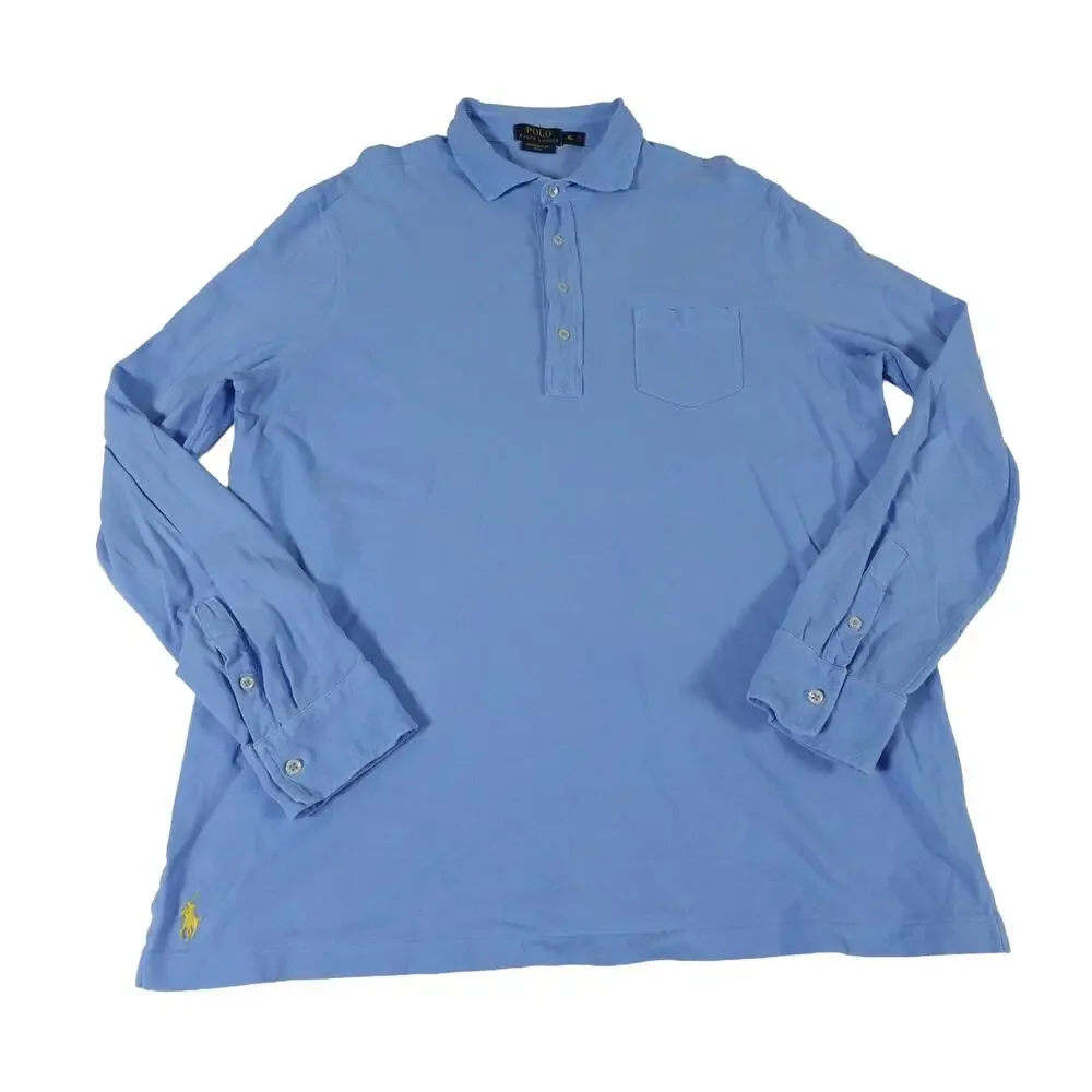 Ralph Lauren Featherweight Mesh Long Sleeve Blue Polo Shirt Men's Large